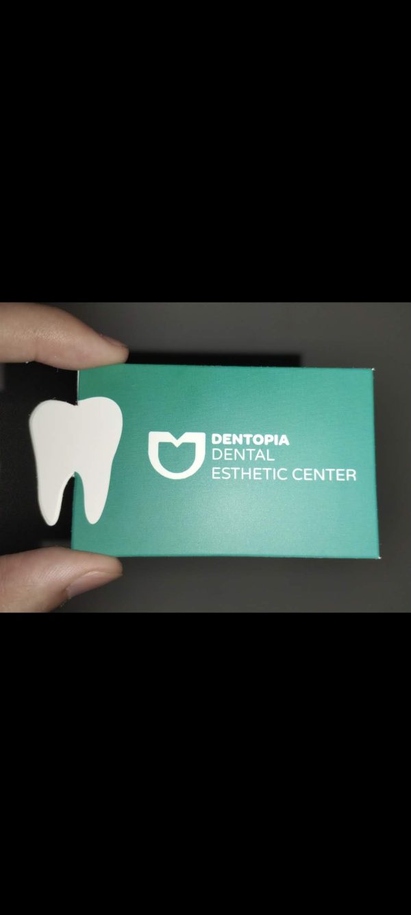 Dentopia Dental Esthetic Center Stomatologiya Sahəsi üçün Diş Formasında Xüsusi Kəsimli VizitKart Çapı Sifariş - Fikir Reklam - 050 879 91 11